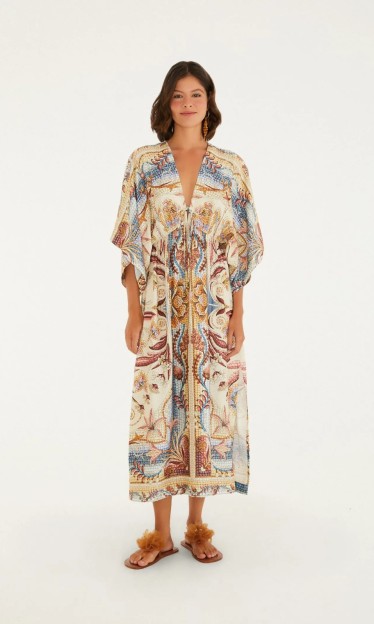Vestido Longo Manga Vitral Do Mar Farm Ref 15151