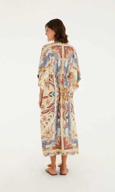 Vestido Longo Manga Vitral Do Mar Farm Ref 15151