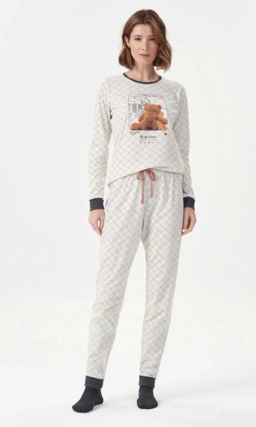 Pijama Manga Longa Estampa Tons de Cinza
