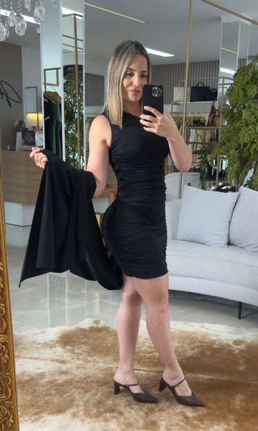Vestido Curto Ombro Unico Preto Lança Perfume Ref 15887
