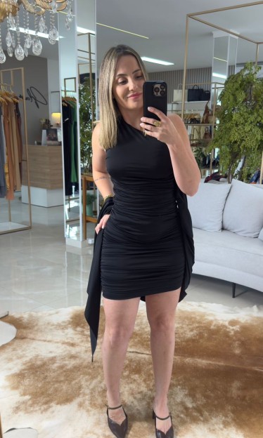 Vestido Curto Ombro Unico Preto Lança Perfume Ref 15887
