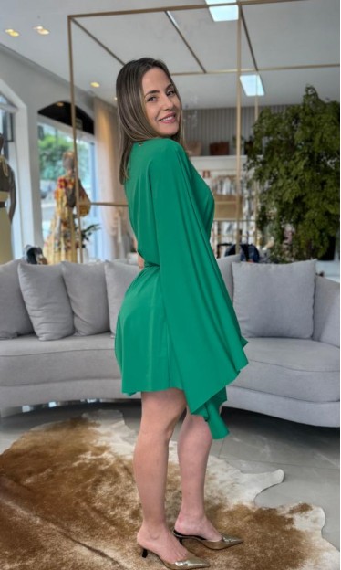 Vestido Manga Unica Com Cinto Verde Lança Perfume Ref 14982