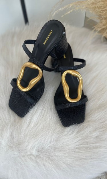 Sandália Com Metal Orgânico Preta Lança Perfume Ref 15040  