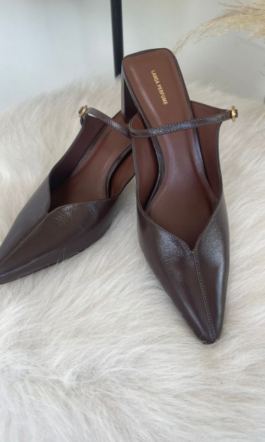 Scarpin Mule Salto Médio Marrom Escuro Lança Perfume Ref 15039