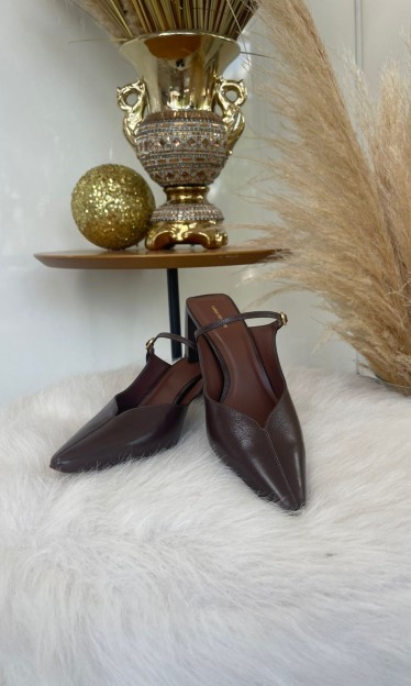 Scarpin Mule Salto Médio Marrom Escuro Lança Perfume Ref 15039