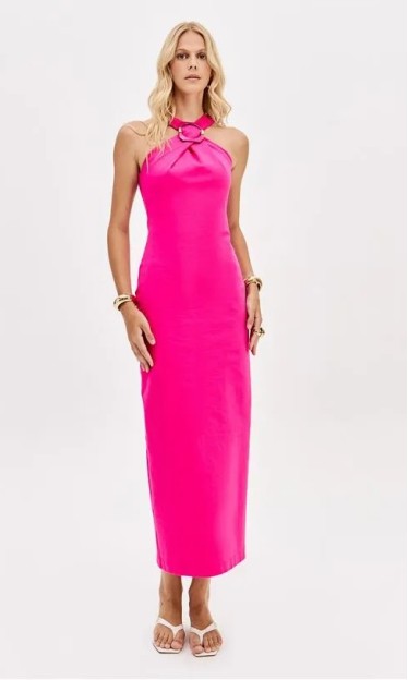 Vestido Super Midi Sem Manga Rosa Com Fenda Lança Perfume Ref 14983