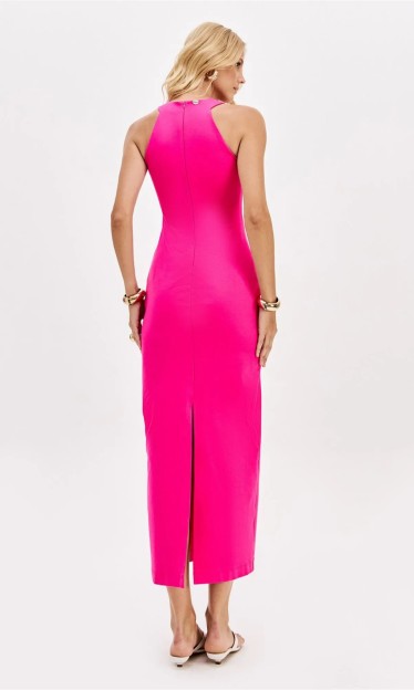 Vestido Super Midi Sem Manga Rosa Com Fenda Lança Perfume Ref 14983