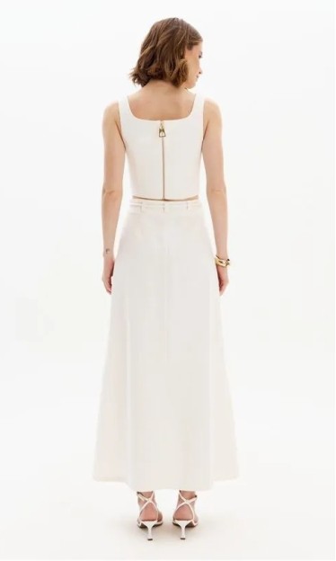 Saia Super Midi Cintura Alta Branca Lança Perfume Ref 14980
