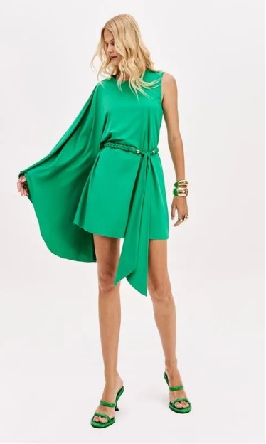 Vestido Manga Unica Com Cinto Verde Lança Perfume Ref 14982
