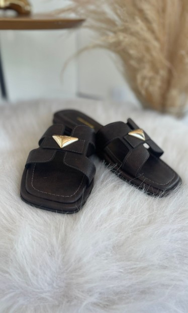 Rasteira H Com Enfeite Lança Perfume Marrom Ref 15259