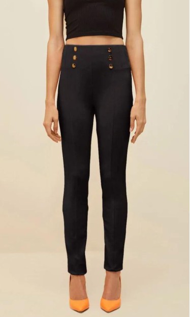 Calça Morena Rosa Skinny Cós Alto Com Rebite Preto