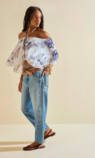 Blusa Solta Ombro A Ombro Manga Longa Morena Rosa Ref 14994