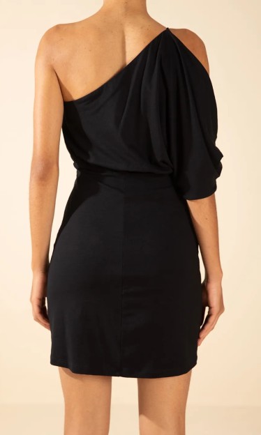 Vestido Morena Rosa Ajustado Um Ombro Só Manga Curta Curto Preto Ref 14723