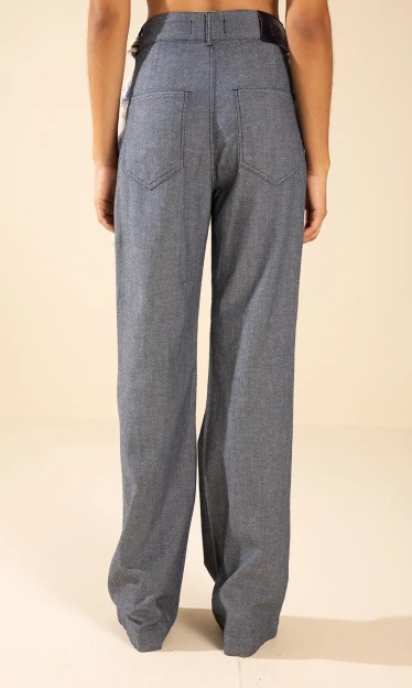 Calça Flare Alta Azul Com Lenço Morena Rosa Ref 15069