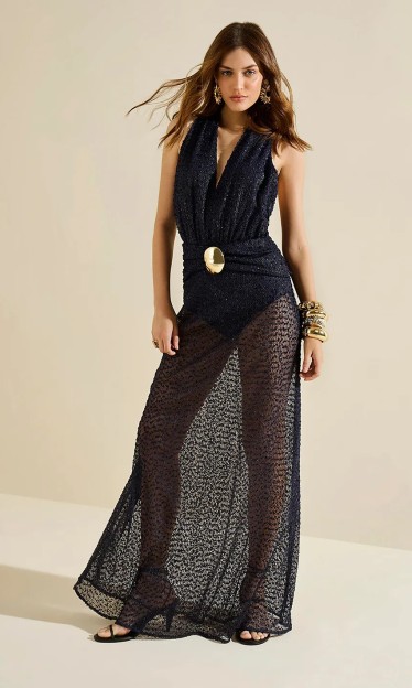 Vestido Solto Decote V Sem Manga Longo Morena Rosa Ref 15062