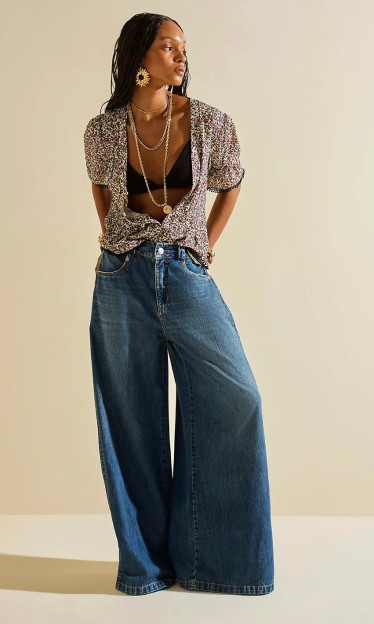 Calça Pantalona Alta Azul Morena Rosa Ref 15744