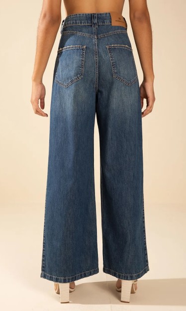 Calça Pantalona Alta Azul Morena Rosa Ref 15744