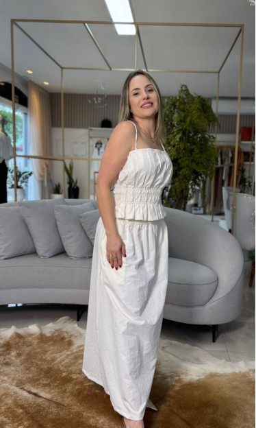 Top Decote Quadrado Alça Fina Off White Morena Rosa Ref 15804