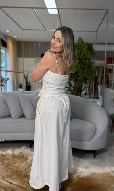 Top Decote Quadrado Alça Fina Off White Morena Rosa Ref 15804