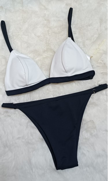 Biquini Cortininha Detalhe Frente Bicolor Morena Rosa Ref 8083