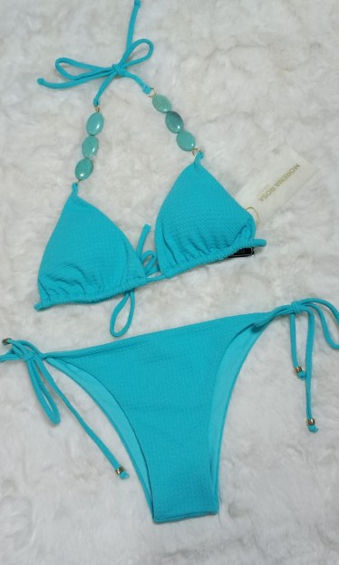 Biquini Cortininha Bordado Azul Morena Rosa Ref 8473