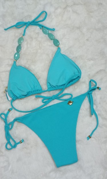 Biquini Cortininha Bordado Azul Morena Rosa Ref 8473