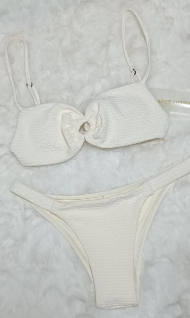Biquini Cortinão Detalhe Elástico Off White Morena Rosa Ref 10487