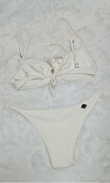 Biquini Cortinão Detalhe Elástico Off White Morena Rosa Ref 10487