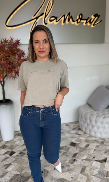 Camiseta Solta Decote Careca Morena Rosa Manga Curta ref 10920