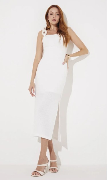 Vestido Midi Com Alça De Crochê Off Shell Sommer Ref 12090