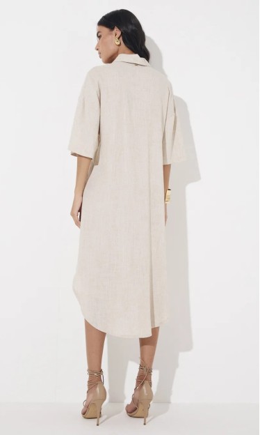 Vestido Linho Bege Greige Sommer Ref 12145