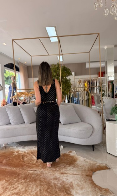 Vestido Evase Sommer Preto/Dourado Ref 14571