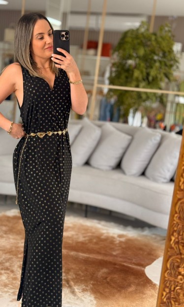 Vestido Evase Sommer Preto/Dourado Ref 14571