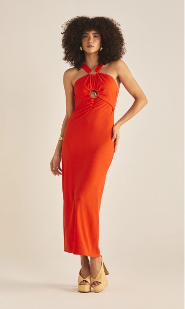 Vestido Canelado Vermelho Nives Sommer Ref 15212