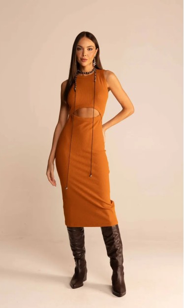 Vestido Cutout Marrom Cool Sommer Ref 14566