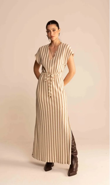 Vestido Midi Listrado Com Fenda Sommer Ref 14469