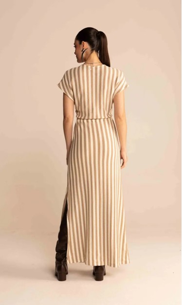 Vestido Midi Listrado Com Fenda Sommer Ref 14469