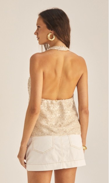 Blusa Paetê Bege Gipsy Sommer Ref 15459
