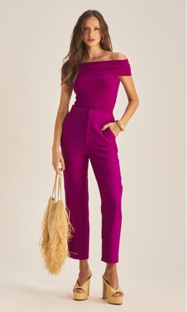 Blusa Feminina Slim Ombro a Ombro Canelada Roxo Strong Ref 15412