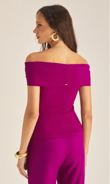 Blusa Feminina Slim Ombro a Ombro Canelada Roxo Strong Ref 15412