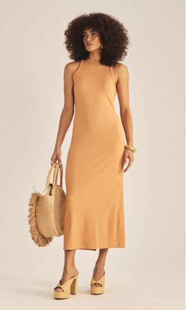 Vestido Canelado Bege Nude Brick Ref 15639