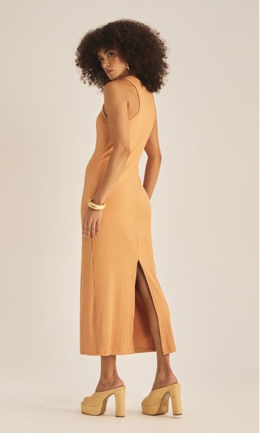 Vestido Canelado Bege Nude Brick Ref 15639